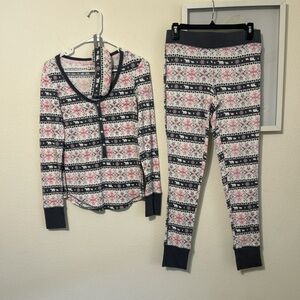 Victoria's Secret Thermal Fair Isle 3-pc Pajama Set | Long Jane PJs Waffle Knit
